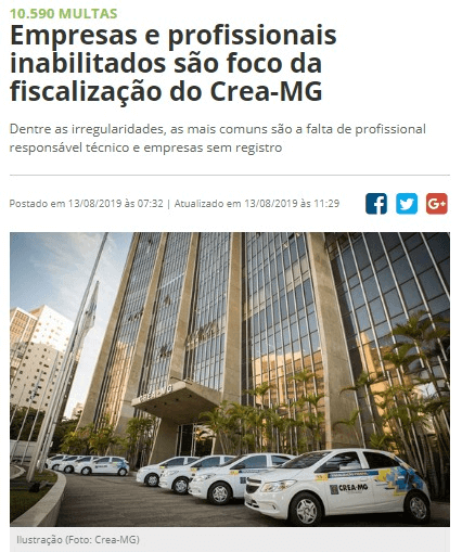 Notícia fiscalização Crea MG